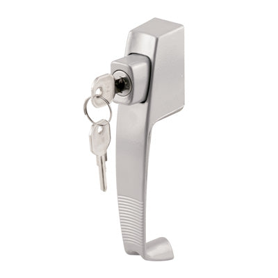 Prime Line Push Button Screen or Storm Door Latch with Tie Down, Key Lock, Aluminum, Pack of 1
