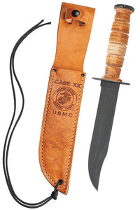 Case Knives Grooved Leather USMC® Knife with Leather Sheath 12"