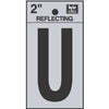 Address Letters, U, Reflective Black/Silver Vinyl, Adhesive, 2-In.