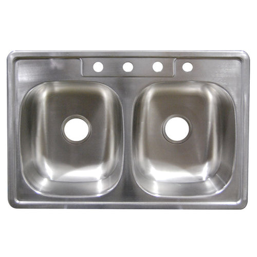 Hydros stainless steel sinks 6 in. 4 Hole Double Bowl Satin Sink 33” W x 22” D x 6” H