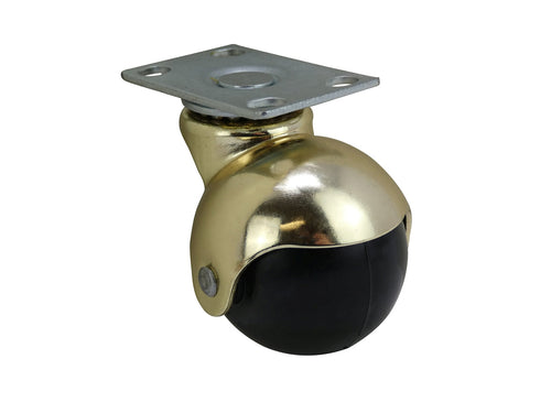 Shepherd Hardware 2-Inch Office Chair Plate Caster, Bright Brass, Hooded Ball, 2-Pack