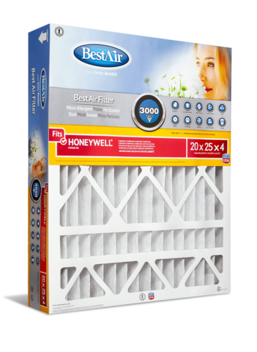 BestAir® 20 x 25 x 4, Air Cleaning Furnace Filter, MERV 13, Removes Allergens & Contaminants, For Honeywell Models