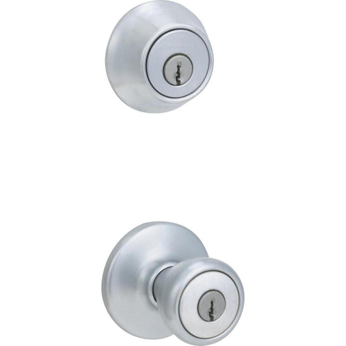 Kwikset Satin Chrome Deadbolt and Door Knob Combo