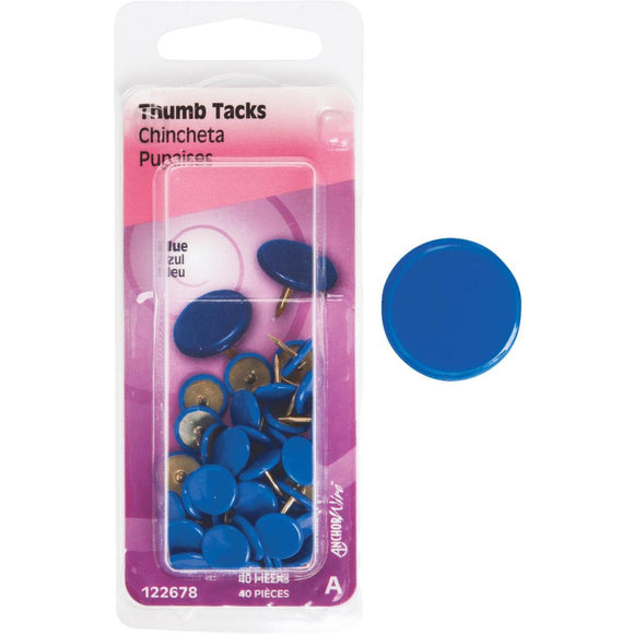 Hillman Anchor Wire Blue 23/64 In. x 15/64 In. Thumb Tack (40 Ct.)