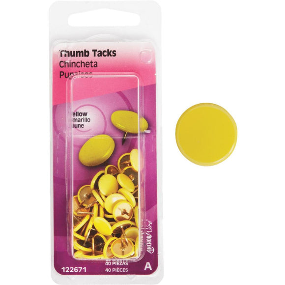 Hillman Anchor Wire Yellow 23/64 In. x 15/64 In. Thumb Tack (40 Ct.)