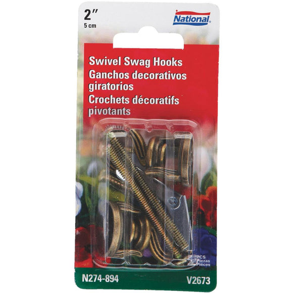 National 2 In. Antique Brass Die Cast Swivel Swag Hook (2-Pack)