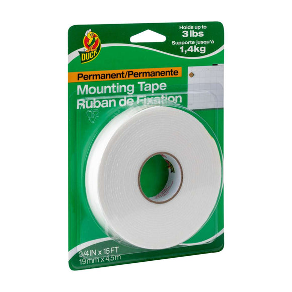 Duck® Brand Permanent Mounting Tape - White, .75 in. x 15 ft. (.75